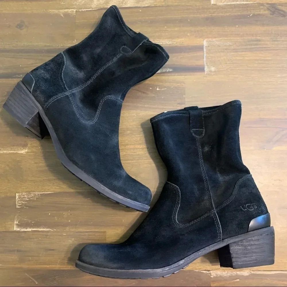 Ugg Briar Ankle Boots Booties Suede Leather Heeled Slouchy Size 7 1/2 - Picture 2 of 10